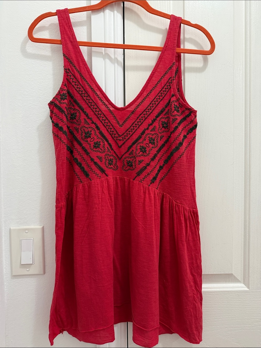 Free People Red Embroidered Sleeveless Tank